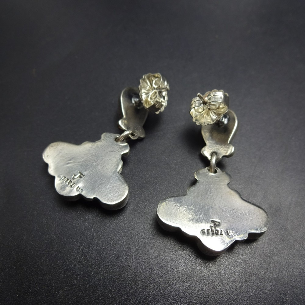 FEDERICO JIMENEZ Sterling Silver BLUE TURQUOISE Cluster EARRINGS Pierced Dangle