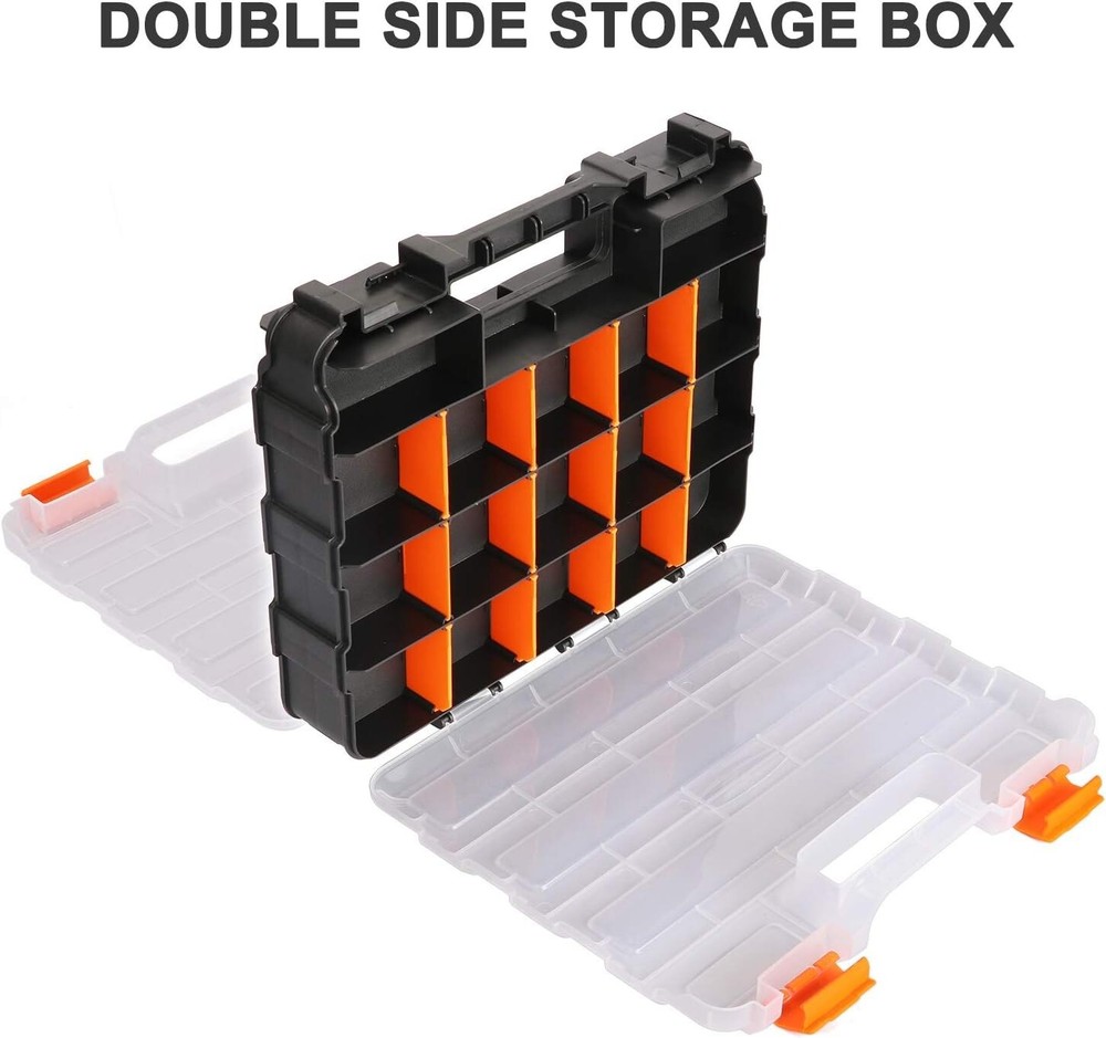 Impact-Resistant Tool Storage Box with Customizable Dividers, 34 Compartments