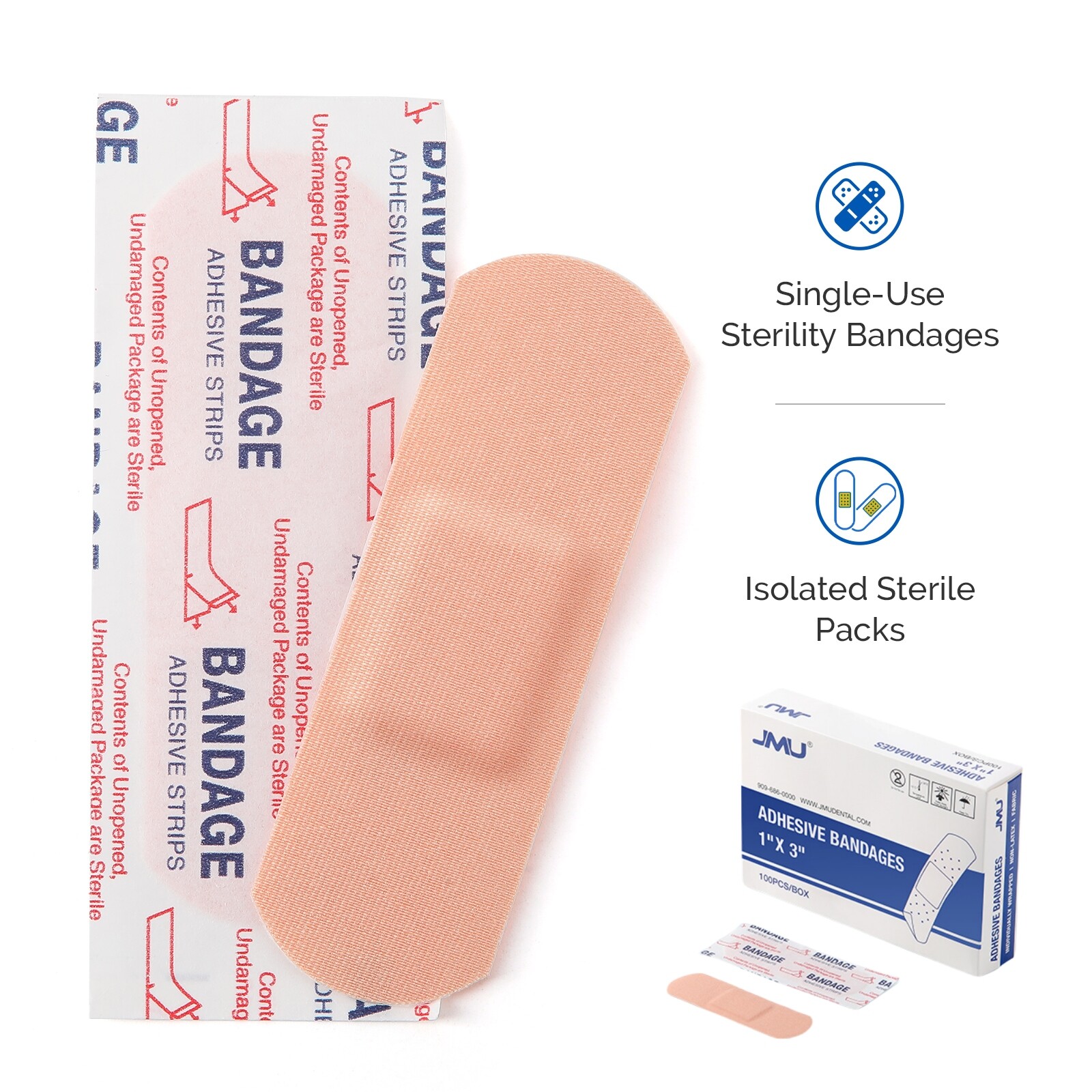 JMU Flexible Fabric Adhesive Bandages 1"x 3" Sterile Fabric Strip 100pcs/box