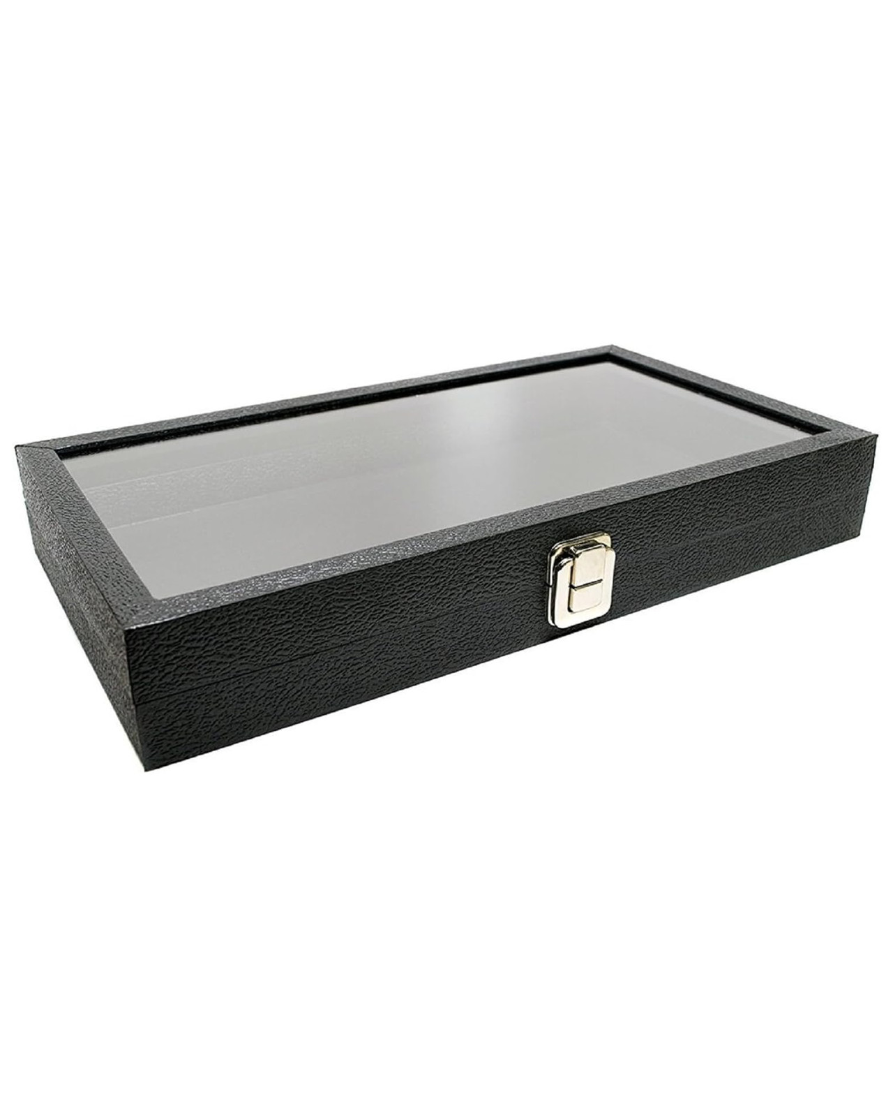 Novel Box Glass Top Black Leatherette Metal Clasp Jewelry Gem Display Case