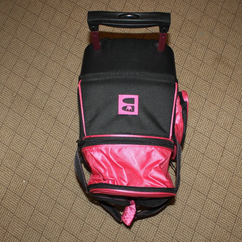 Brunswick Pink Black Rolling Bowling Ball Bag Single Telescoping Handle