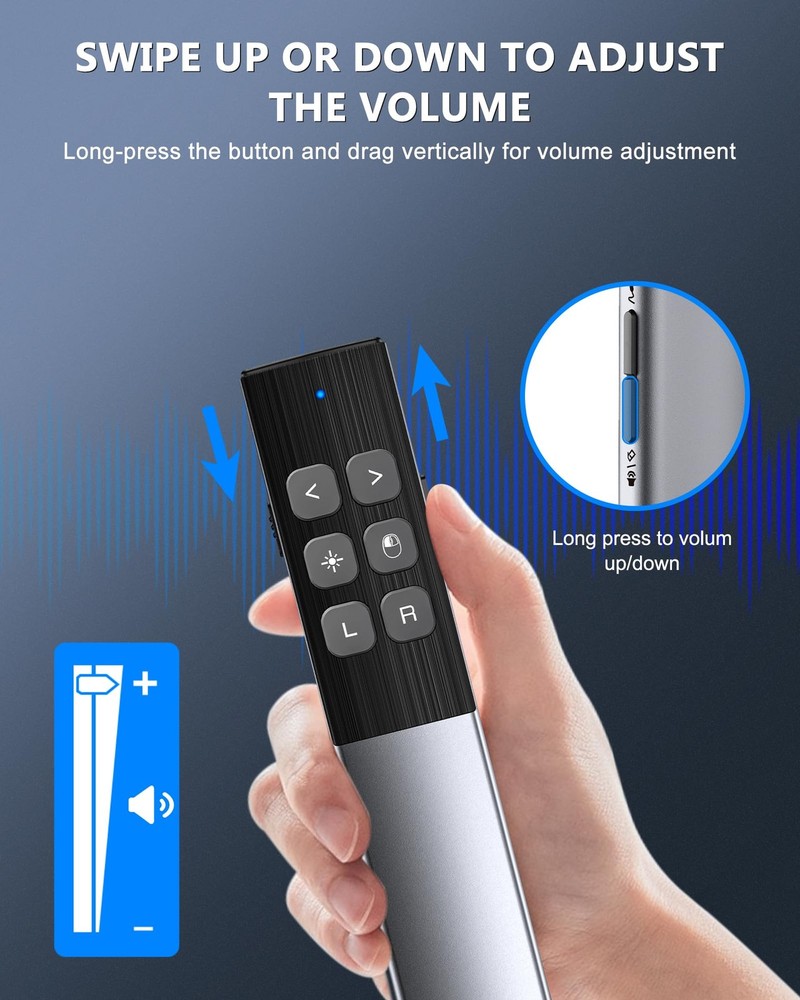 Wireless Presentation Clicker Air Mouse Gyro Volume Rechargeable Presenter