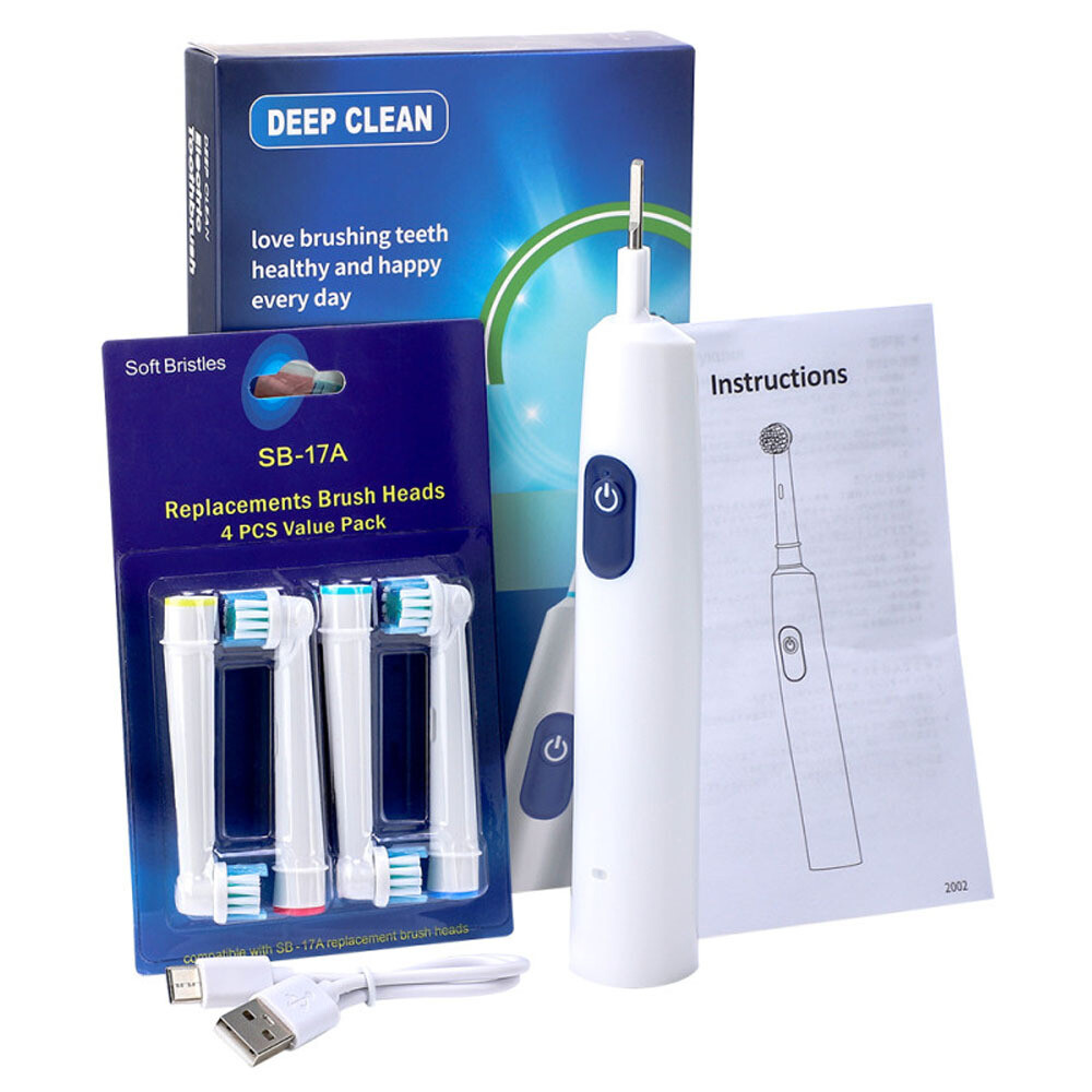 Electric Toothbrush Rechargeable Pro Rotating Brush W/ 4 Heads Timer Modes US