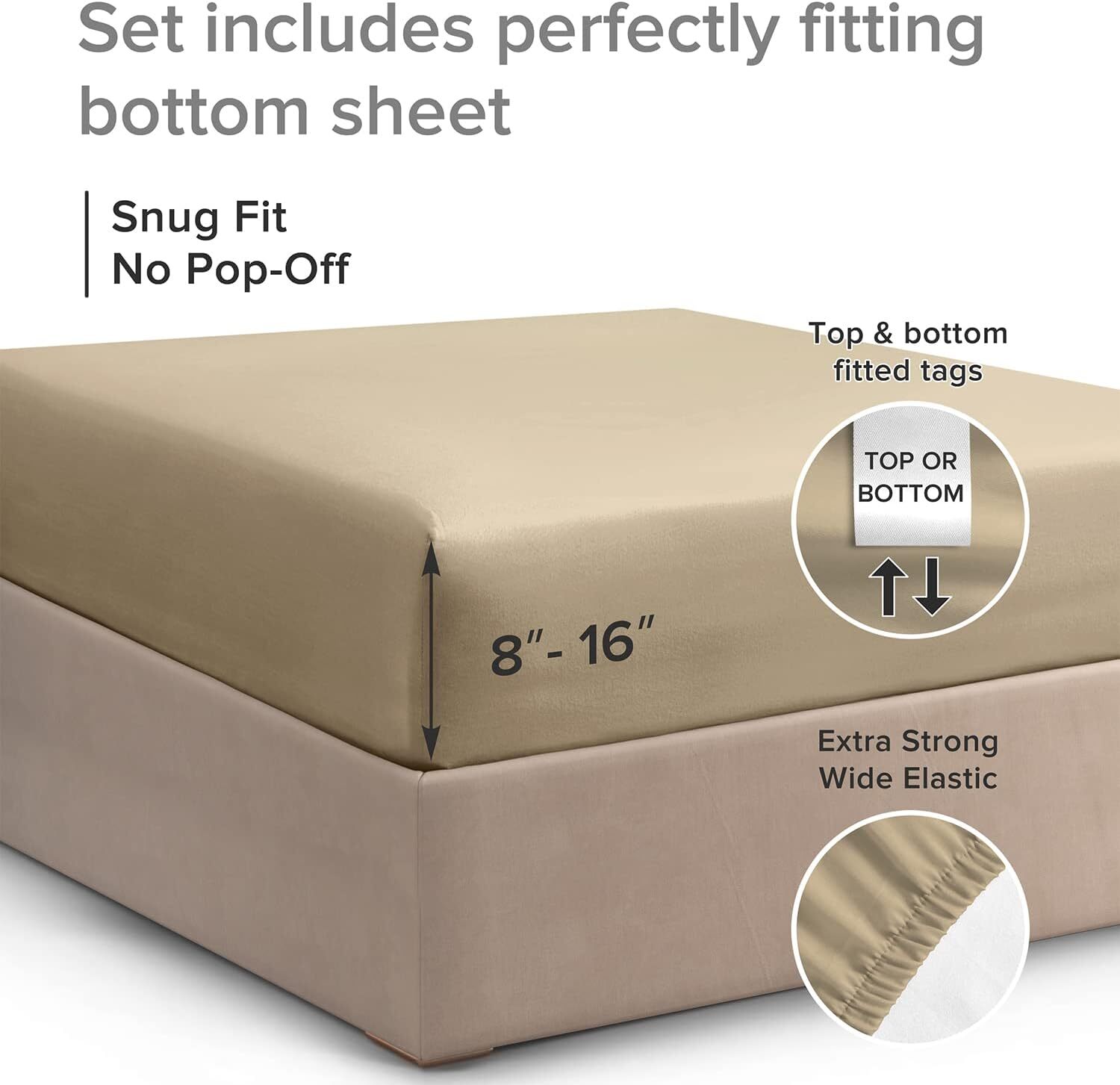 400 Thread Count Fitted Sheet Only, 100% Cotton Soft Sateen Sheet by CGK Linens