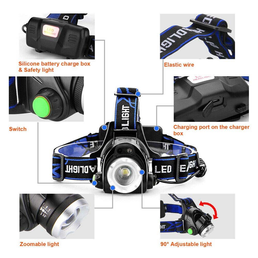 990000LM Super Bright Headlamp Rechargeable LED Headlight Flashlight Head Torch