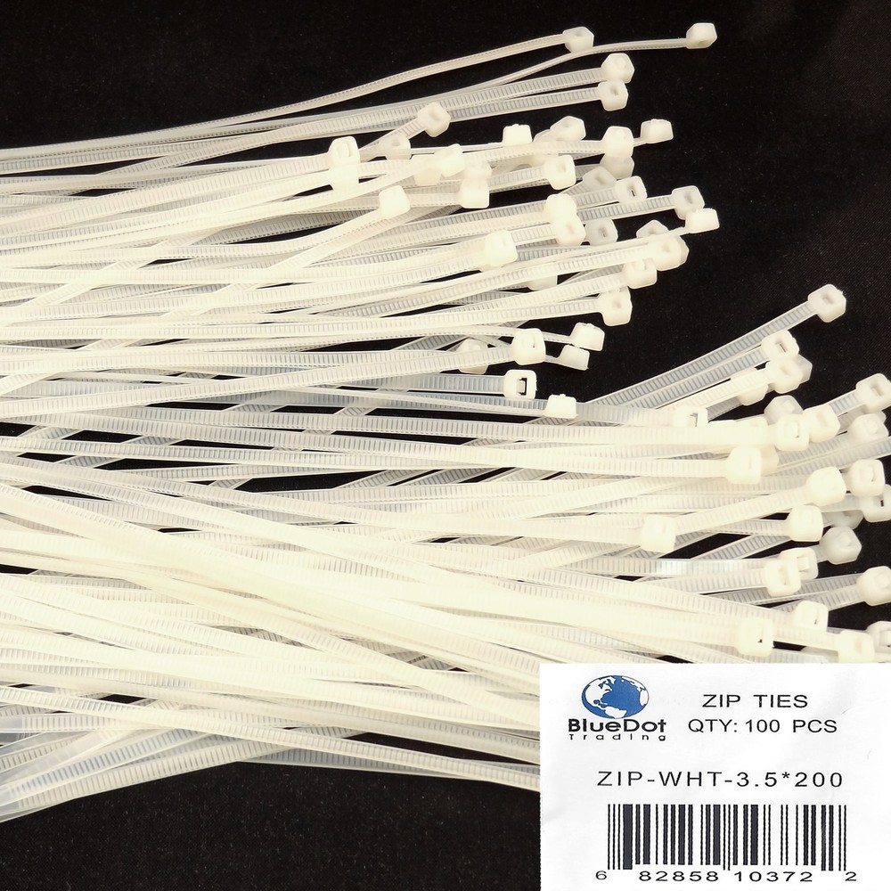 100 8" 3.5x200mm Nylon Plastic Wire Cable Ties Zip Wrap Loop Self Locking WHITE
