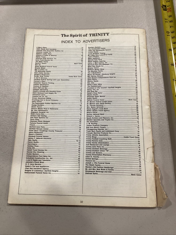 1977 Trinity v Ledgemont High School Football Program Missing Back Cover