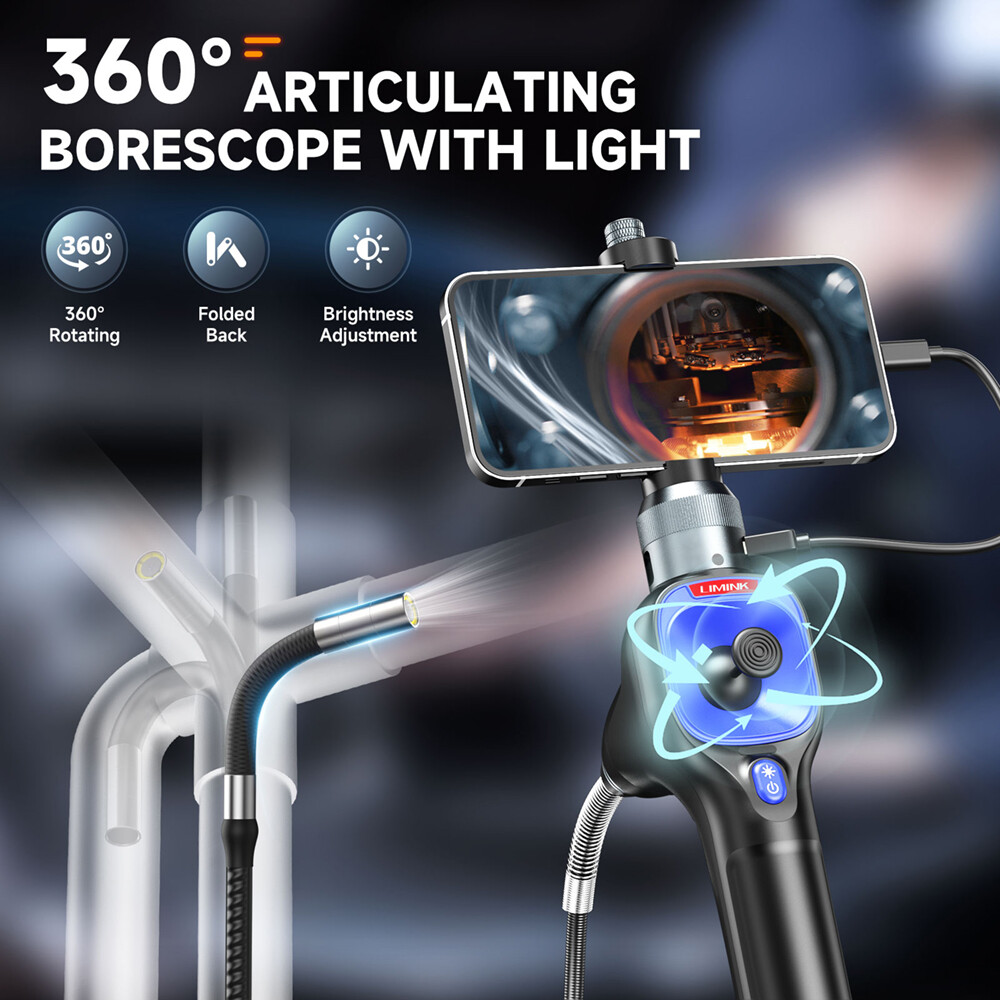 360° Articulating Borescope 4 Way Endoscope Inspection Camera for iPhone/Android