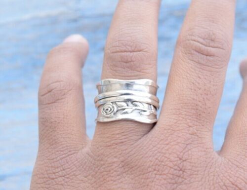 Solid 925 Sterling Silver Band & Spinner Meditation Handmade Ring All Size
