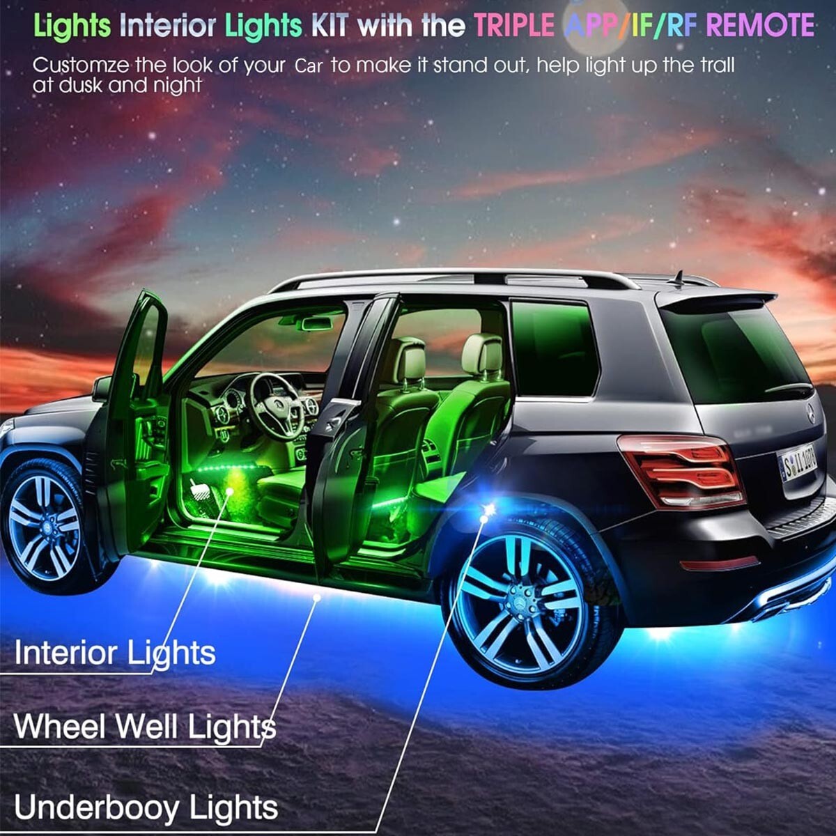 12x RGB LED Pods Rock Light Kit Underbody Glow Neon Lamp Bluetooth Music Control