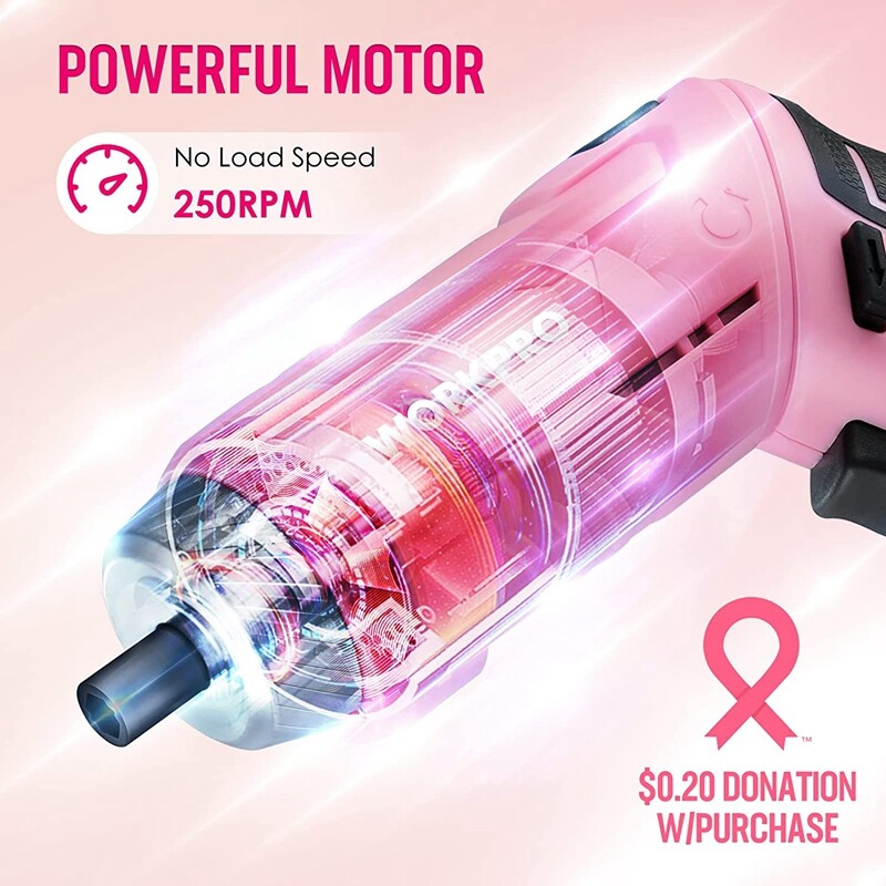 WORKPRO 75PCS Pink Tools Set Rotatable Cordless Screwdriver&Household Tool Kit