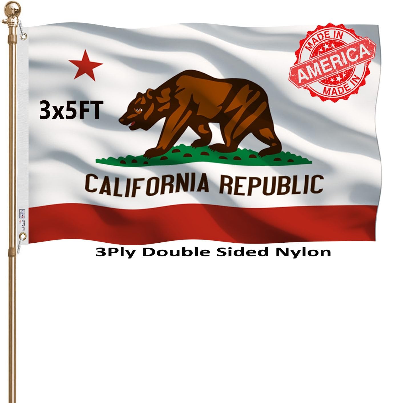 KEYCA California Republic State State Flags 3x5 Outdoor Heavy Duty Double Sided