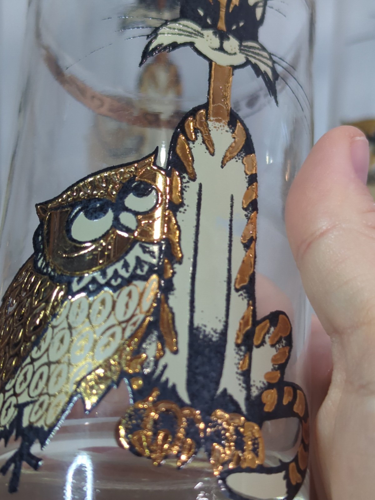 Vintage Culver 22K MCM Mid-Century Modern cat and Owl High ball glass set of 8