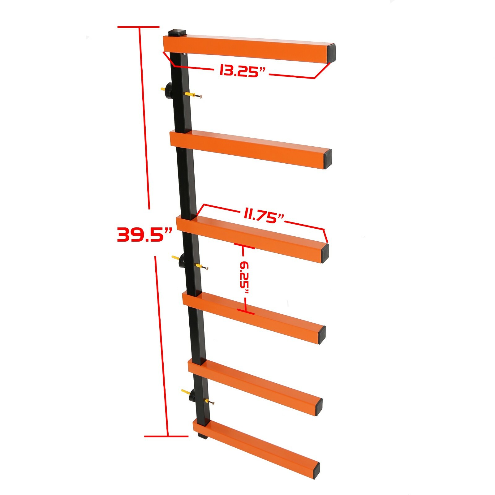 Lumber Wood Storage Metal Rack with 6-Level Wall Mount – Orange Organizer