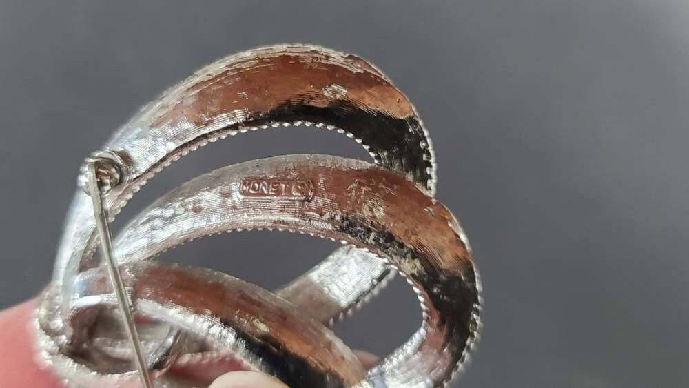 Monet Silver Triple Loop Bow Brooch