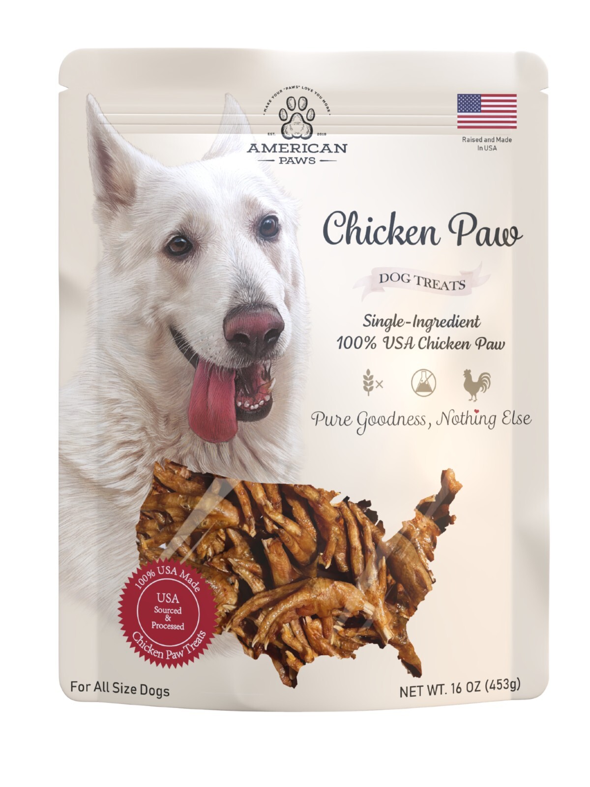 Dehydrated Chicken Feet Dog Treats, Only One Ingredient, Made and Sourced in USA