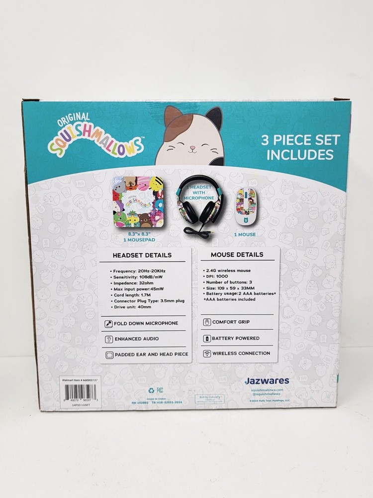 Squishmallow Headsets with Microphone, Wireless Mouse & Mousepad Set New