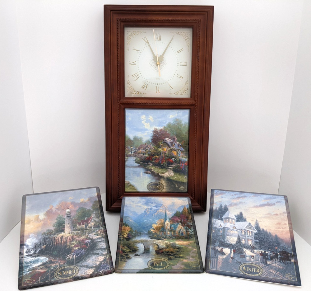 ✨Thomas Kinkade Stained Glass Clock with Complete Set Changeable Seasons