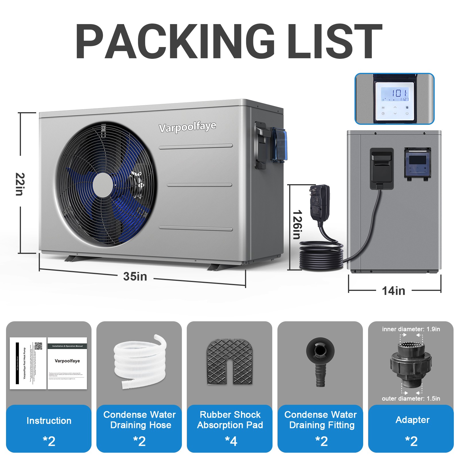 Varpoolfaye Above Ground Pool Heat Pump for Inground Swim Pool Heater 30000BTU