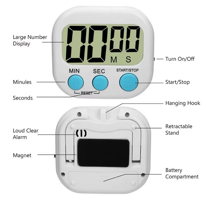 LED Digital Countdown Timer | Magnetic Kitchen Cooking Shower Study Alarm Clock