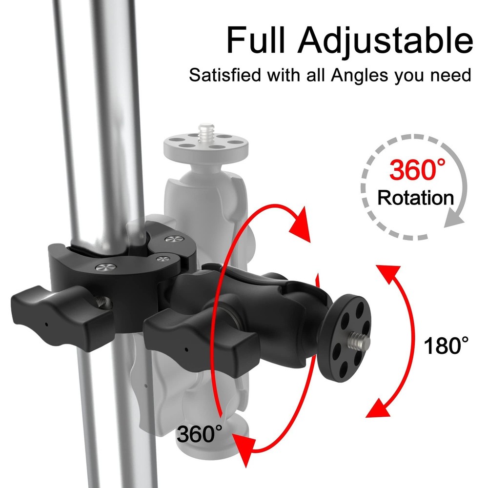 Taisioner Super Camera Clamp Mount Double Socket Arm 2.4"super clamp, Black