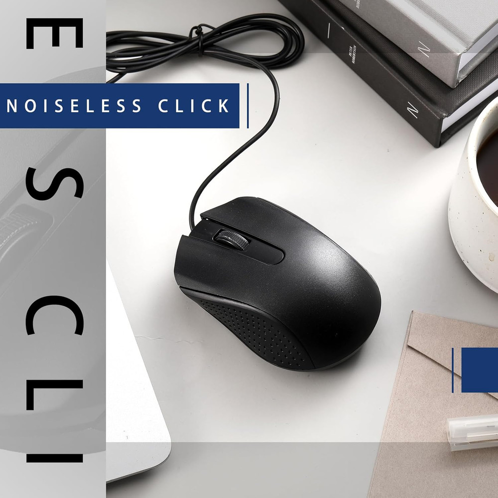 Tellegloww 6 Pcs Wired USB Computer Mouse Bulk 3 Button Corded Wired Mouse for L