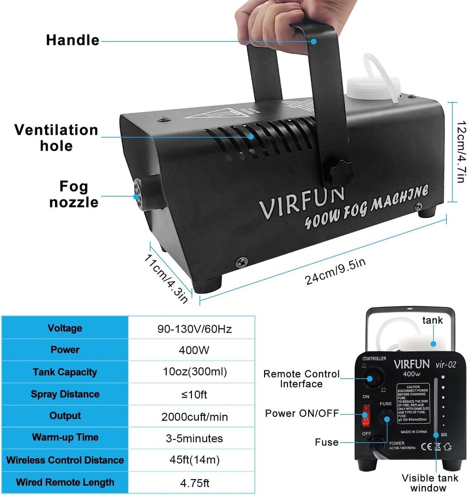 Fog Machine, Smoke Machine with Wireless&Wired Remote Control,400W