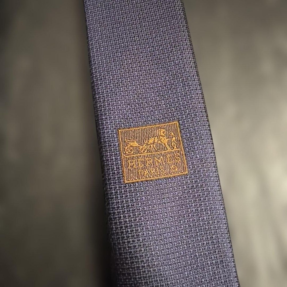 Hermes Navy Abstract Pattern Tie, Textured, Used