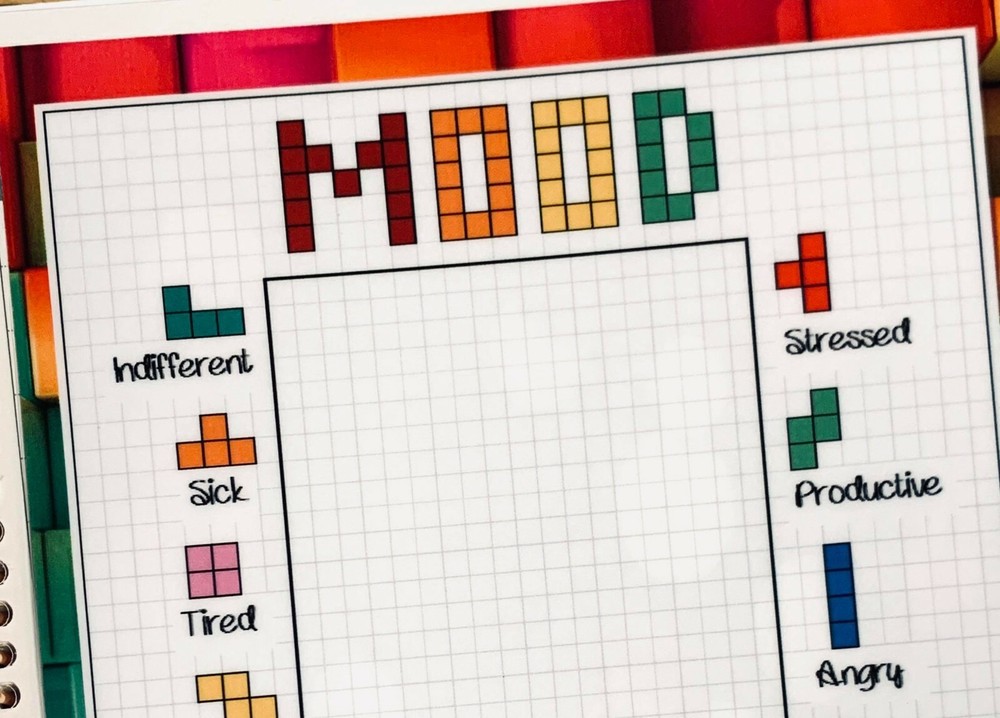Tetris Mood Emotions Tracker Dashboard Insert 4 use with Erin Condren Planner