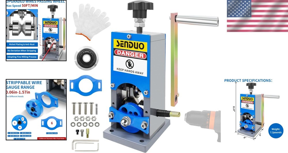 Reliable Wire Stripping Machine for Multiple Wire Types - Hand Crank & Drill