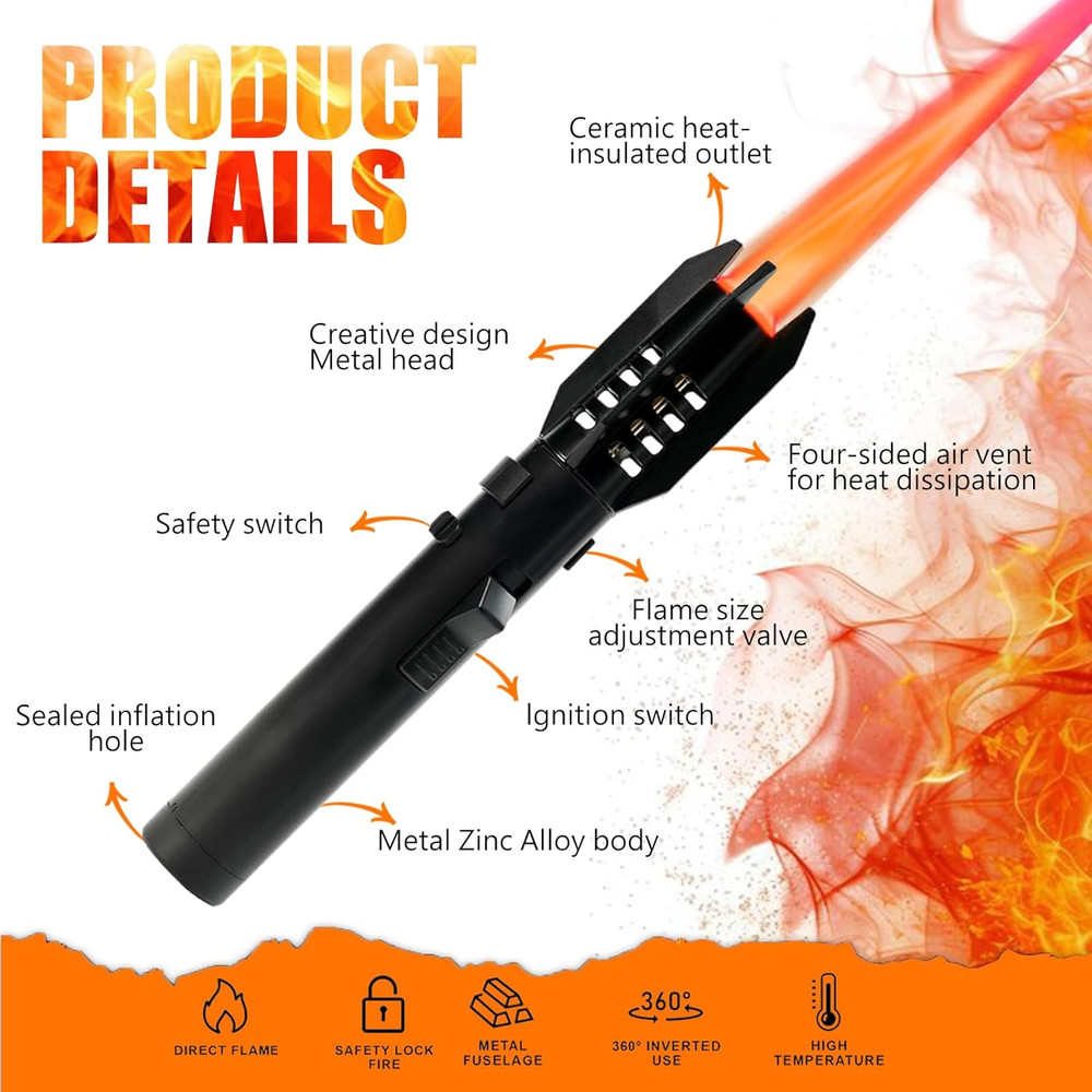 Camping Lighter, Torch Lighter, Straight Flame Bright Fire Refillable Windproof