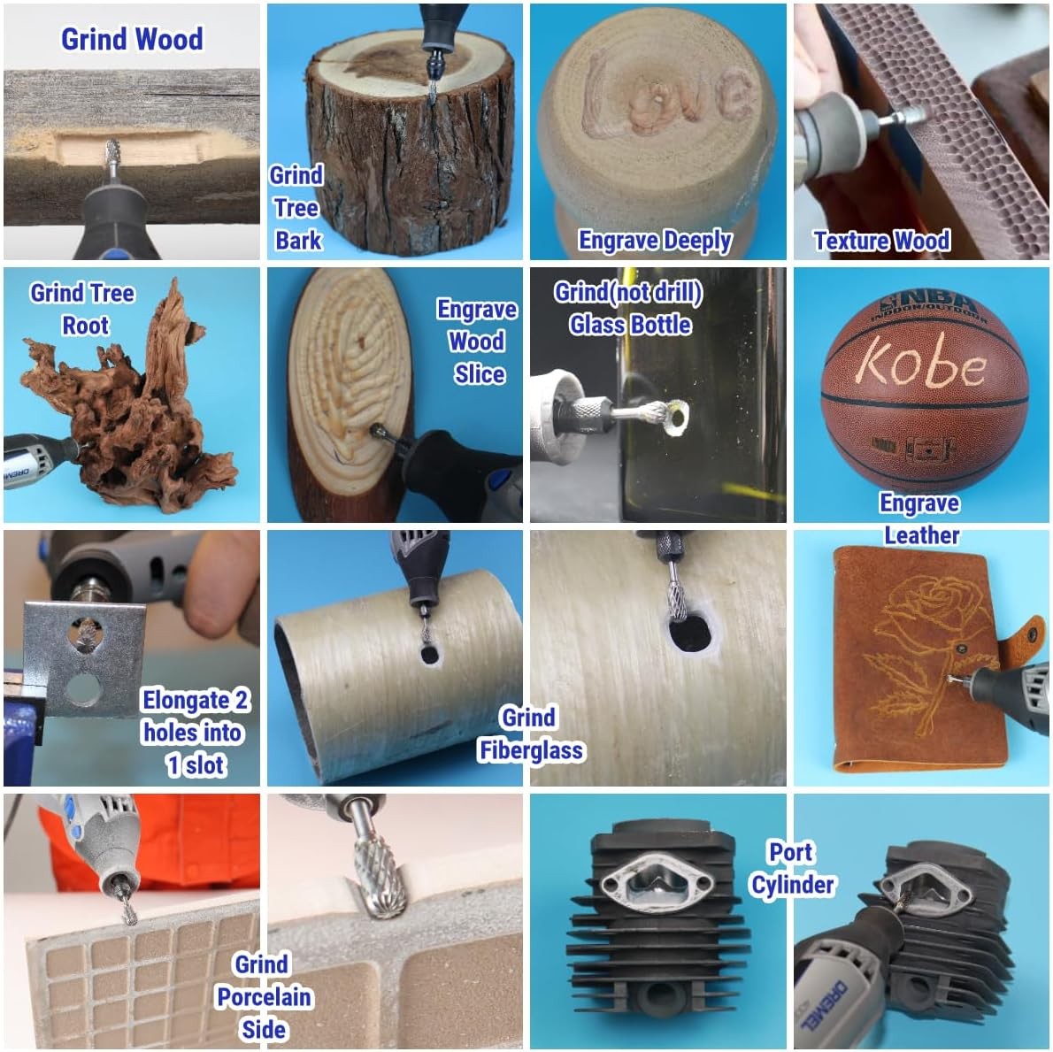 Tungsten Carbide Rotary Burr Bit Set 1/8" Cutting Carving Burrs Dremel Tool Kit