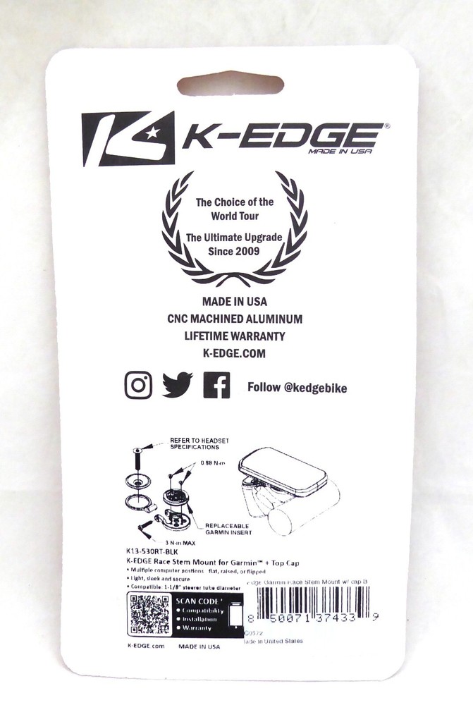 K-Edge Garmin Race Stem Mount with Cap- Black