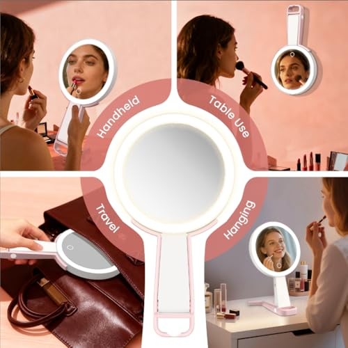 Makeup Mirror with Lights, 10X /1X Double-Sided Lighted Makeup White Silver