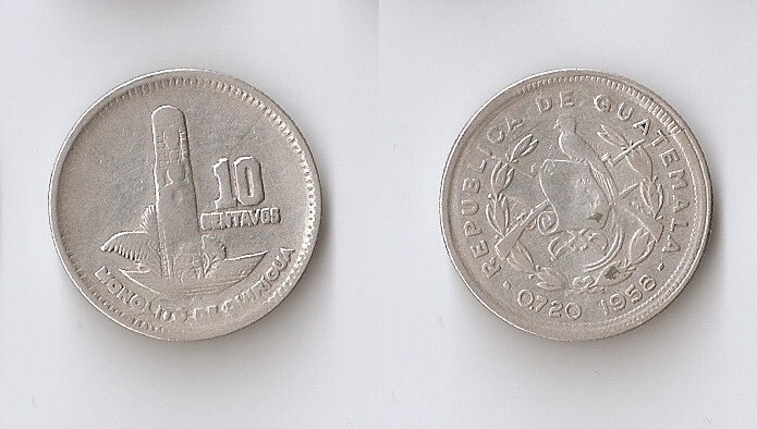 Guatemala 10 centavos 1958 Larger monolith