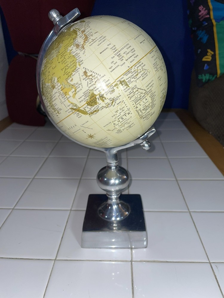 Unbranded Tan World Globe Raised Metal Base 12"
