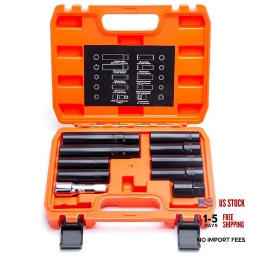 Spline Lug Nuts Socket Set (10Pcs) with 1/2" Drive Impact Square End for