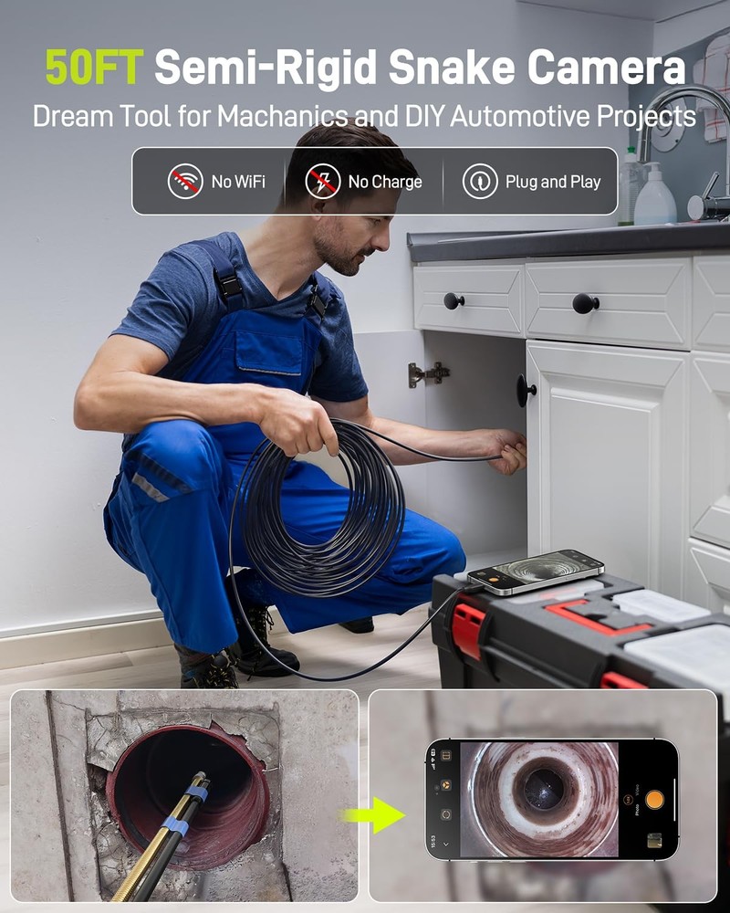 Endoscope Camera with Light, 1920P HD Borescope with 8 Adjustable LED Lights,...