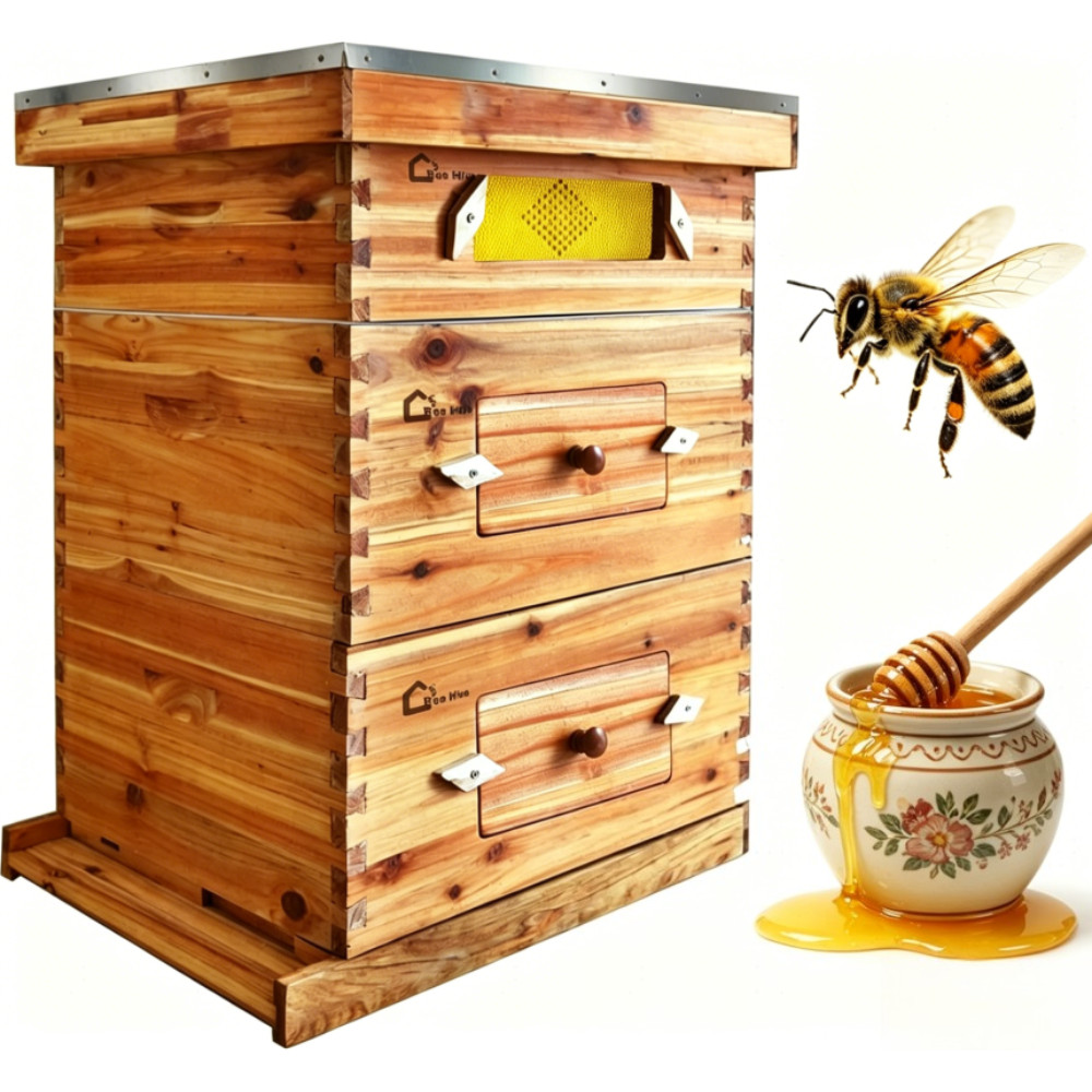 10 Frame Bee Hive Coated + Beeswax Beehive Kit Include 2 Deep & 1 Medium Bee Box