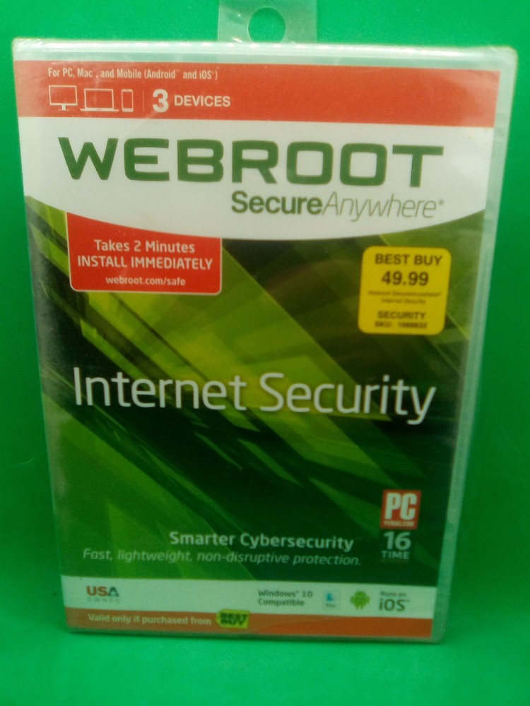 Webroot Secure Anywhere Internet Security 3 Devices for PC/MAC/Mobile NEW/SEALED