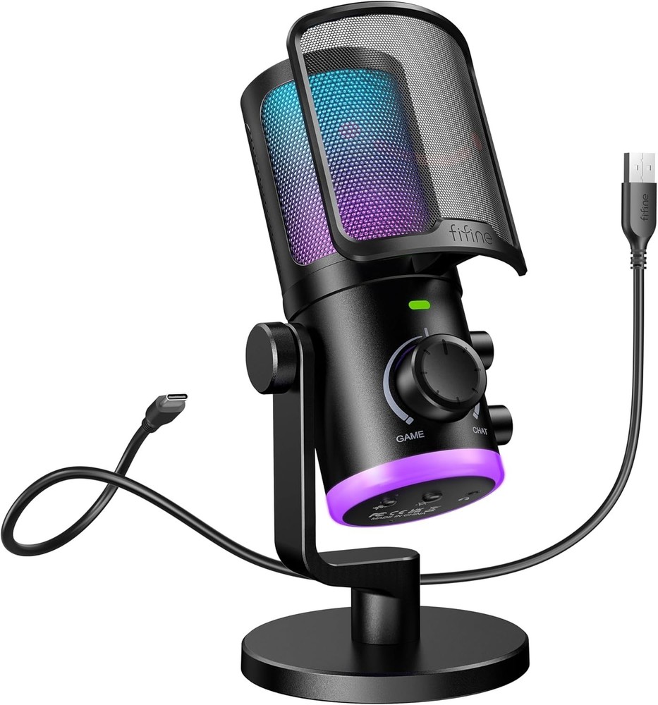 FIFINE Gaming PC Microphone, USB Streaming Microphone with Game Chat Balance,...
