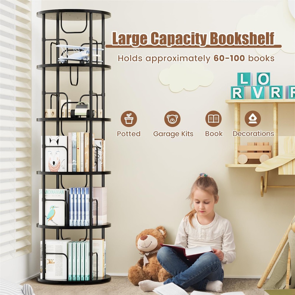 5 Tier Rotating Bookshelf, 360 ° Display Stackable Spinning Bookshelf Tower, ...