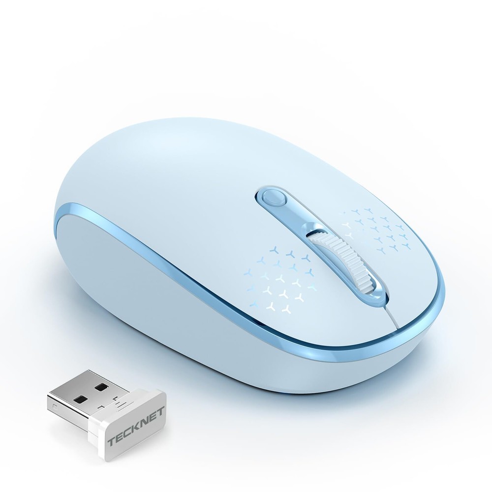 Wireless Quiet Mouse 4 Buttons Portable 2.4G Mouse with USB Receiver Blue
