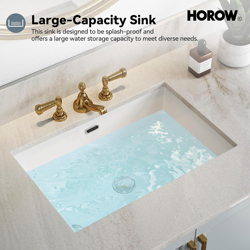 24 Inch Undermount Bathroom Sink Small Rectangle White Ceramic with Overflow