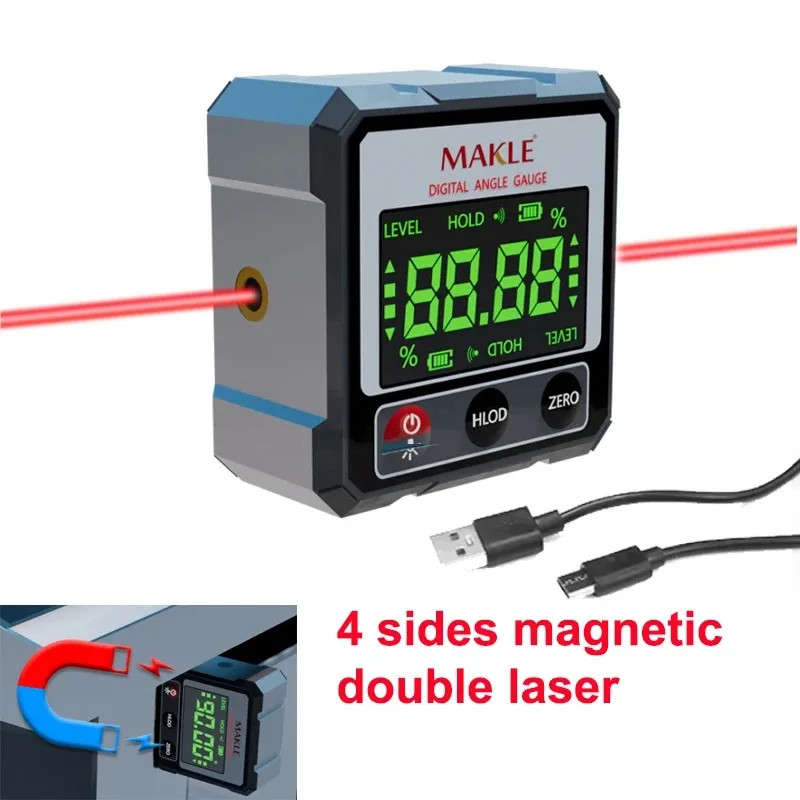 2-Side Laser Digital Protractor Inclinometer Laser Level Ruler Inclinometer