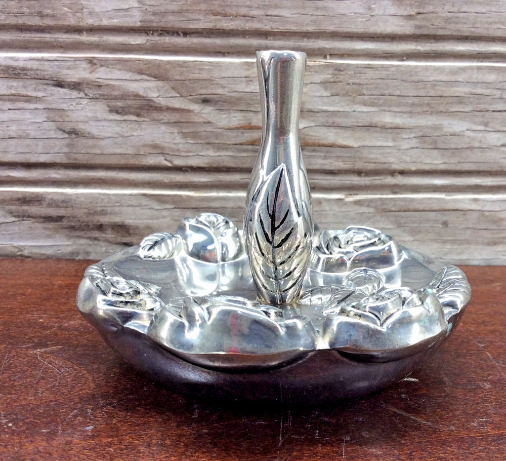 Godinger Ring Holder Dish Vintage Silver Plated Rose Design 3.5"