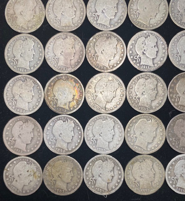 Full Roll 40 Coins. Barber Head Silver Quarters. Average Circulated.