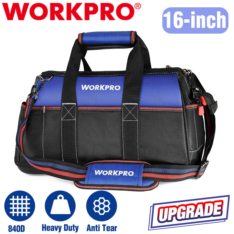 WORKPRO 16-inch Wide Mouth Tool Bag Heavy Duty Tool Storage Bag w/Shoulder Strap