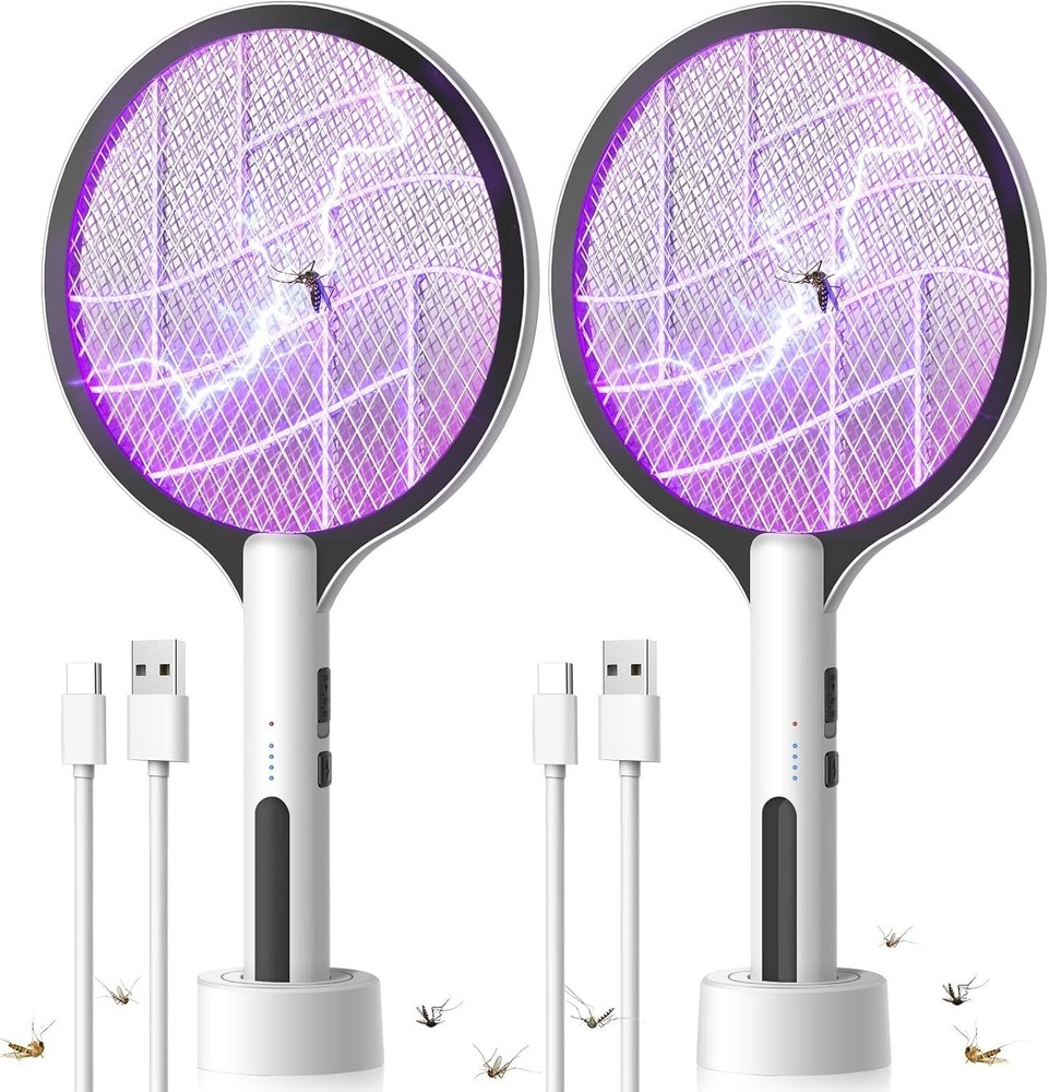 2PACK Electric Fly Swatter 4500V Bug Zapper Racket, 2 in 1 Handheld Fly Zapper