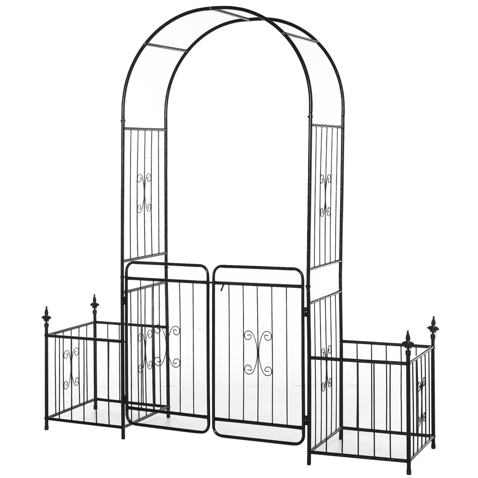 Outdoor Decorative Steel Backyard Gate & Trellis w/ Two Door Design & Scrollwork